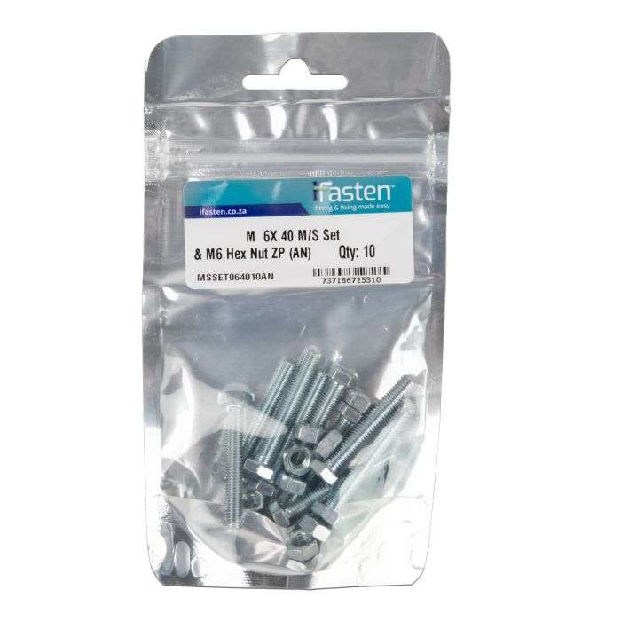 IFASTEN SET SCREW MS AND NUT ZP M6X40MM 10 PP