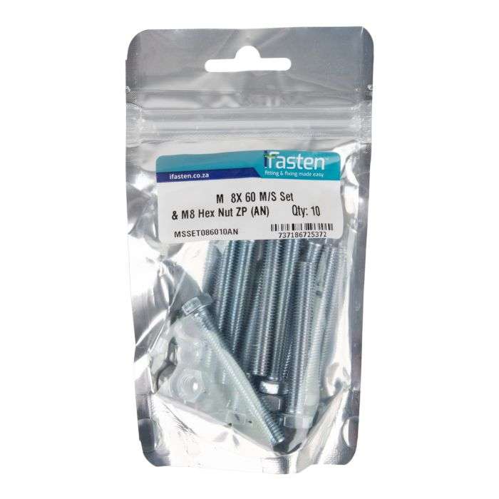 IFASTEN SET SCREW MS AND NUT ZP M8X60MM 10 PP