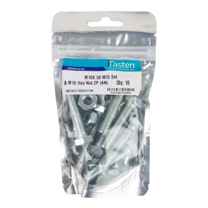 IFASTEN SET SCREW MS AND NUT ZP M10X50MM 10 PP