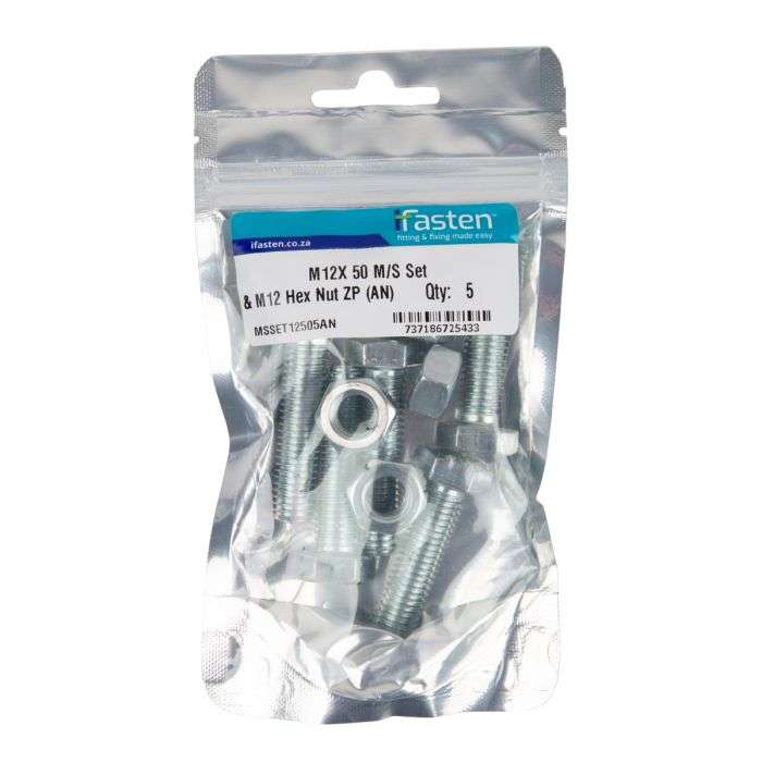 IFASTEN SET SCREW MS AND NUT ZP M12X50MM 5 PP