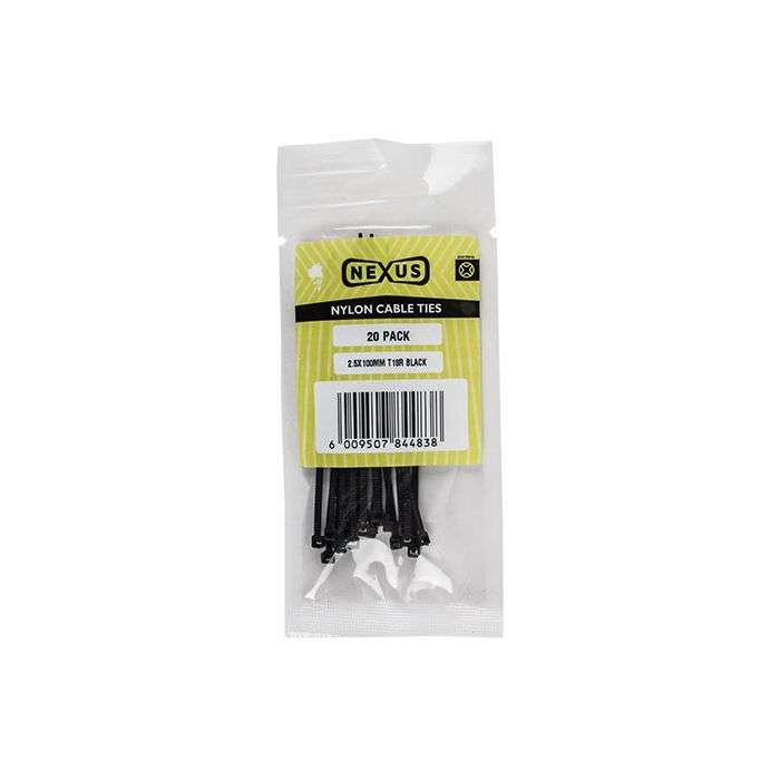 NEXUS CABLE TIES T30R 3.6MMX150MM BLACK 20 PACK