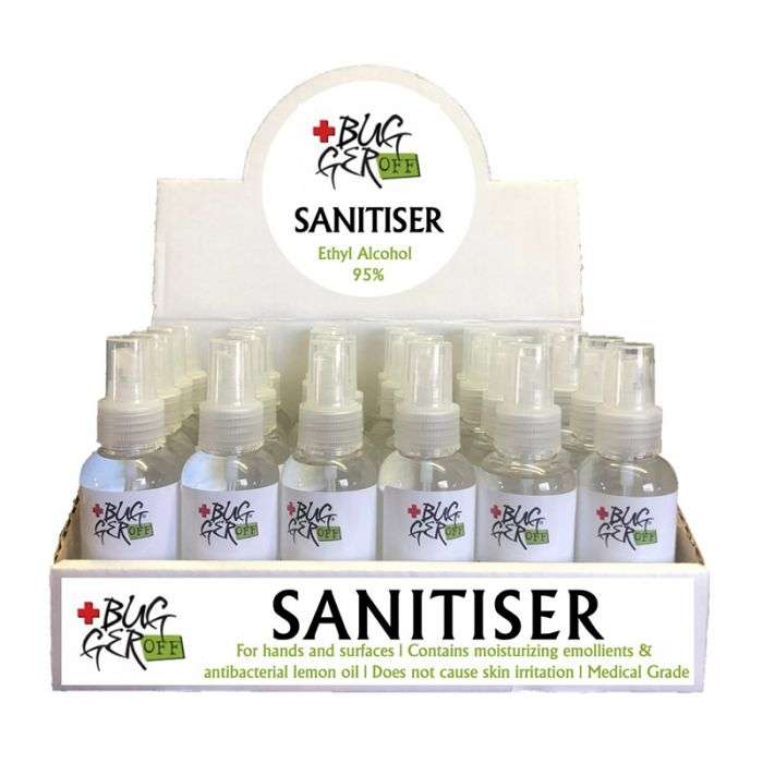 BULK PACK 24 X BUGGER OFF HAND SANITIZER SPRAY 100ML COUNTERTOP