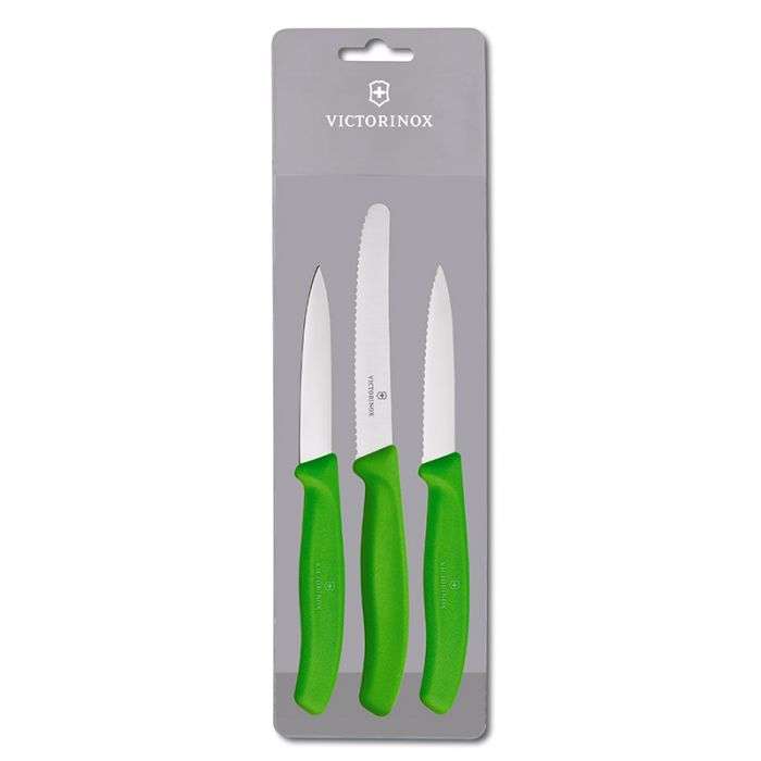 VICTORINOX PARING KNIFE SET 3PCE GREEN