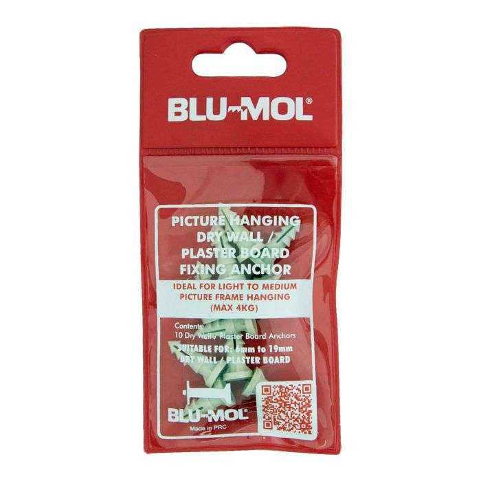 Blu-Mol Drywall / Plaster Board Fixing Anchor 10Pk