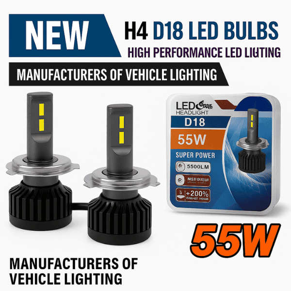 D18 H4 CANBUS ERROR FREE 55W WHITE LED KIT 6000K