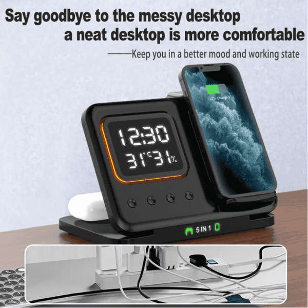 5-in-1 Clock Wireless Smart Charging Station