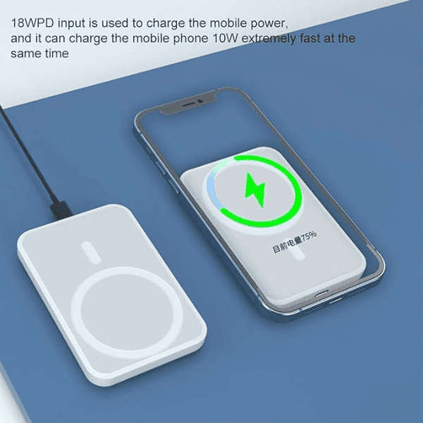 Magsafe 5000Mah 9mm Ultra Slim Magnetic Wireless Power Bank - Silver Colour