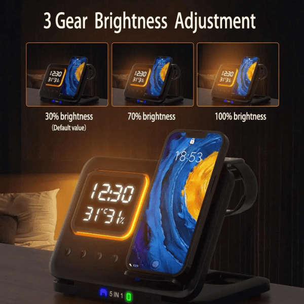 5-in-1 Clock Wireless Smart Charging Station