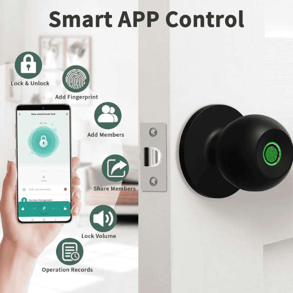 Fingerprint Smart Door Knob - Tuya Black