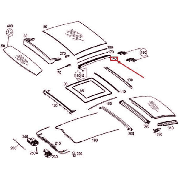 Mercedes Benz W205 Panoramic Sunroof Rails - A2057810000 Left Side