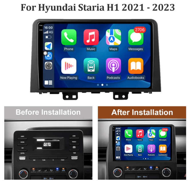 10.1-inch Android 14 GPS Head Unit with CarPlay Support for Hyundai Staria H1 (2021-2024
