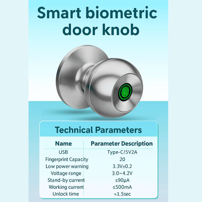 Tuya Smart Fingerprint Door Knob  Silver K10 Model