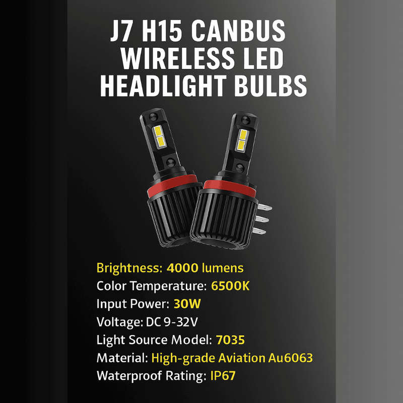 J7 H15 Canbus Wireless LED Headlight Bulbs - Set of 2