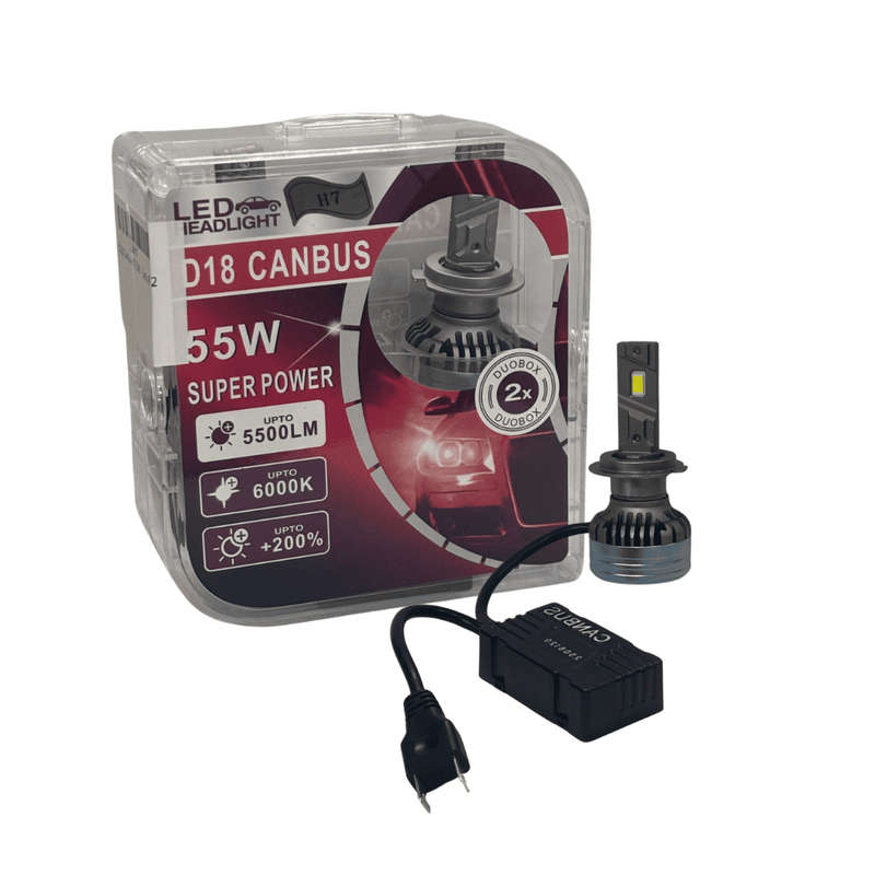 D18 H7 LED Headlight 55W Canbus Bulbs - Set of 2