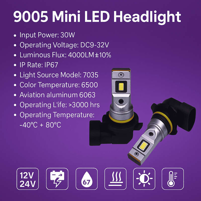 J7 LED 9005 Headlight Bulbs - Set of 2