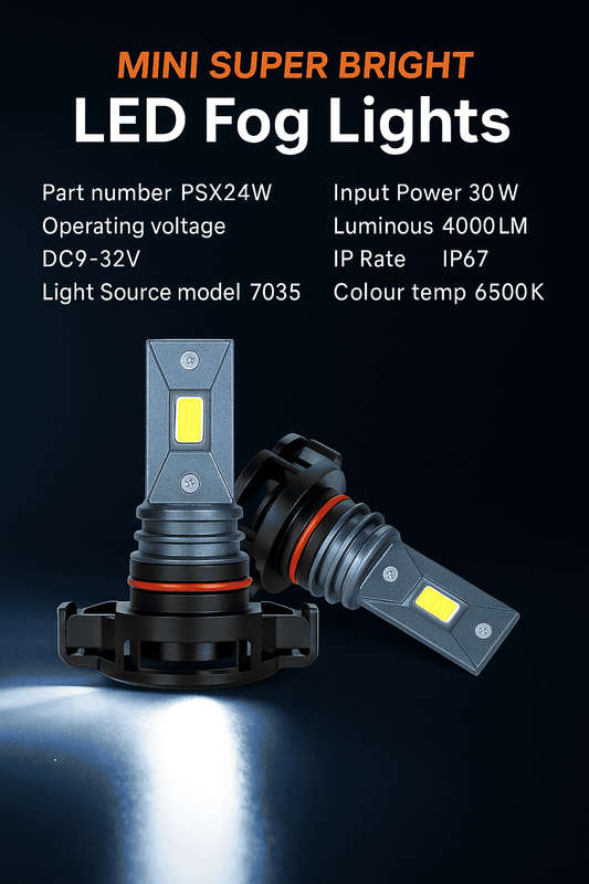 Super Bright Mini LED Fog Light Bulbs (White) 2 Pieces - PSX24W
