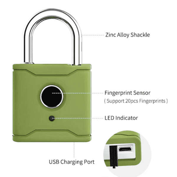 Bluetooth Smart Padlock Fingerprint Lock Keyless with TTlock App - Black 40mm