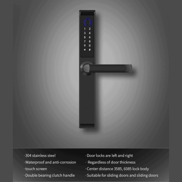Smart Biometric Door Lock 2024 Model Aluminium Doors - Black Right