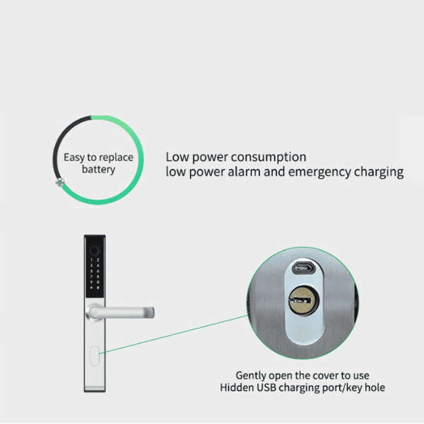 Smart Biometric Door Lock 2024 Model Aluminium Doors - Black Right