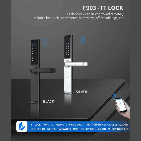 Smart Biometric Door Lock 2024 Model Aluminium Doors - Black Right