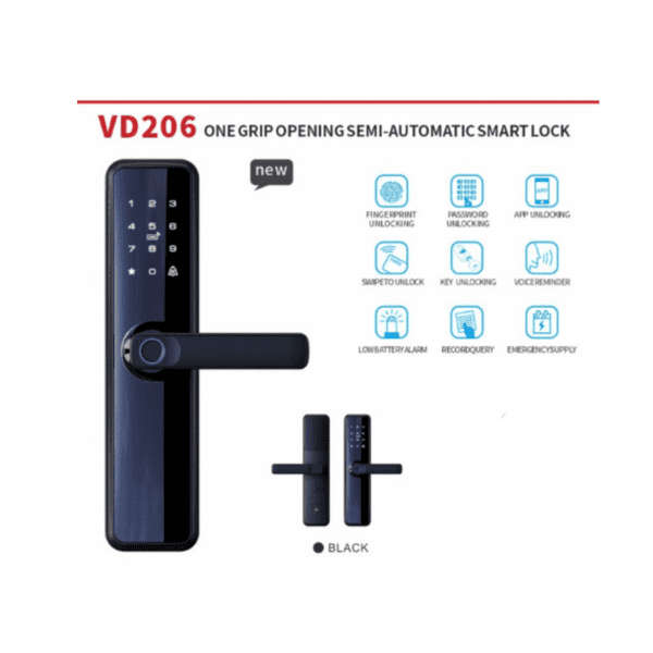 Smart Biometric Door Lock 2024 Model - Black Left