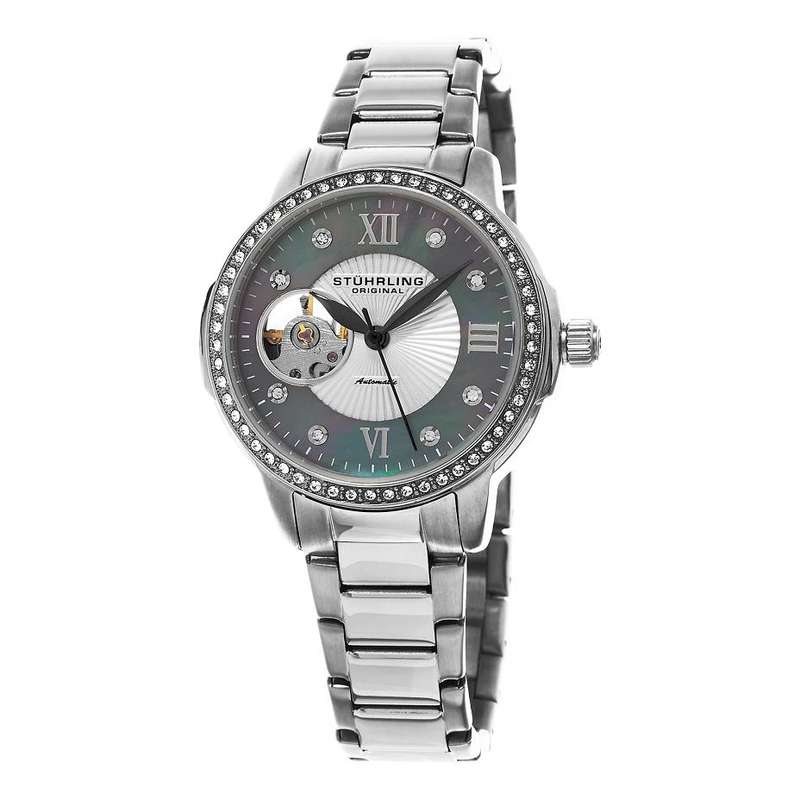 RRP $925* STUHRLING ORIGINAL Women's AUTOMATIC Lady Perle Crystal Watch