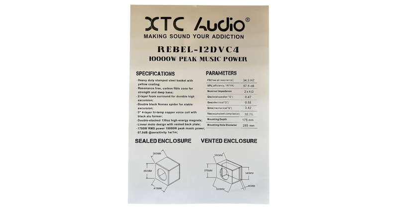 XTC Rebel-12DVC4 12" 10000W Subwoofer