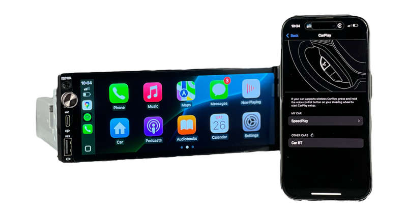 BlackSpider BSDD1686A 6.86" Single Din Wireless Apple CarPlay Android Auto Radio