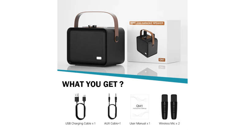 QM1 Wireless Bluetooth Karaoke Speaker with Dual Mics