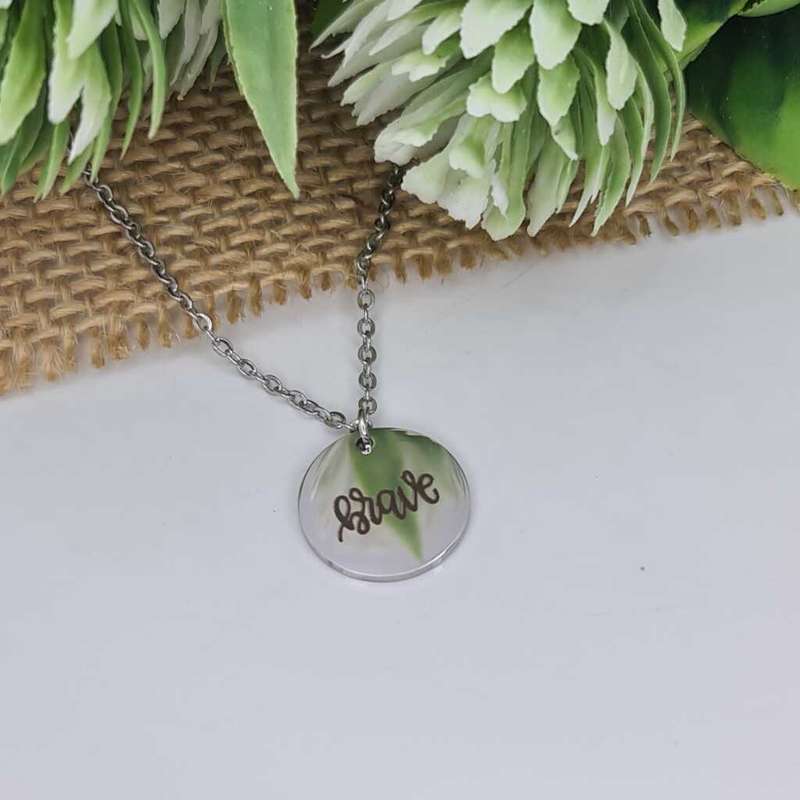 ENGRAVED DISC NECKLACE, BRAVE