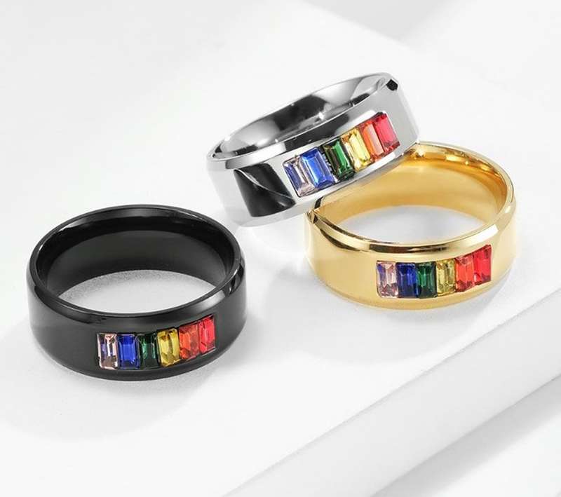 Rainbow Cubic Zirconia Unisex Stainless Steel Ring