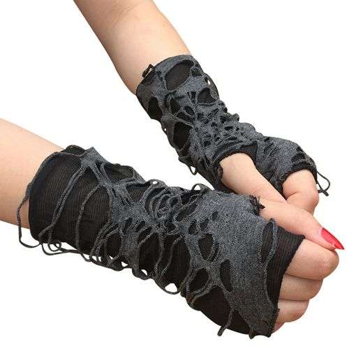 Goth Punk Fingerless Gloves - Spider Web Design