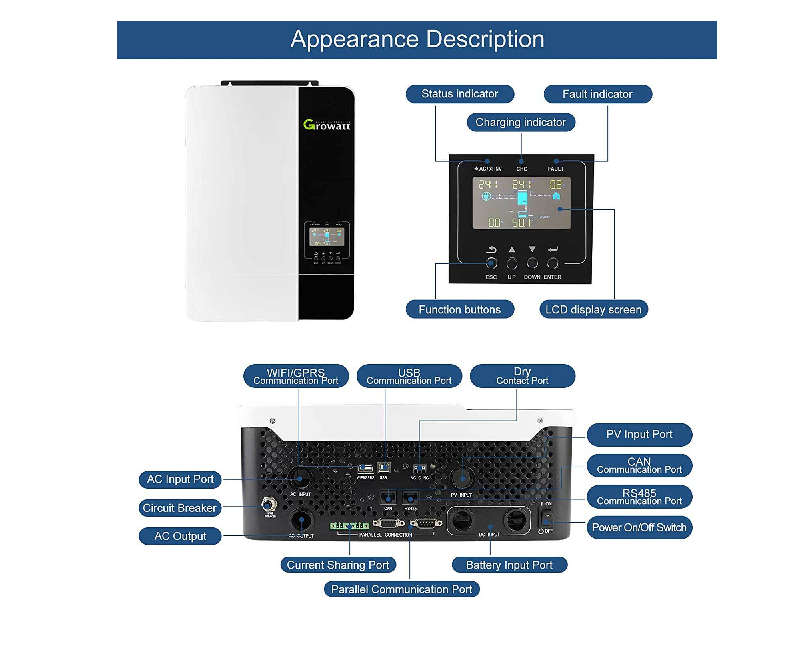 Growatt SPF 5000 ES Hybrid Inverter 48V 5Kw Inverter Pure Sine Wave