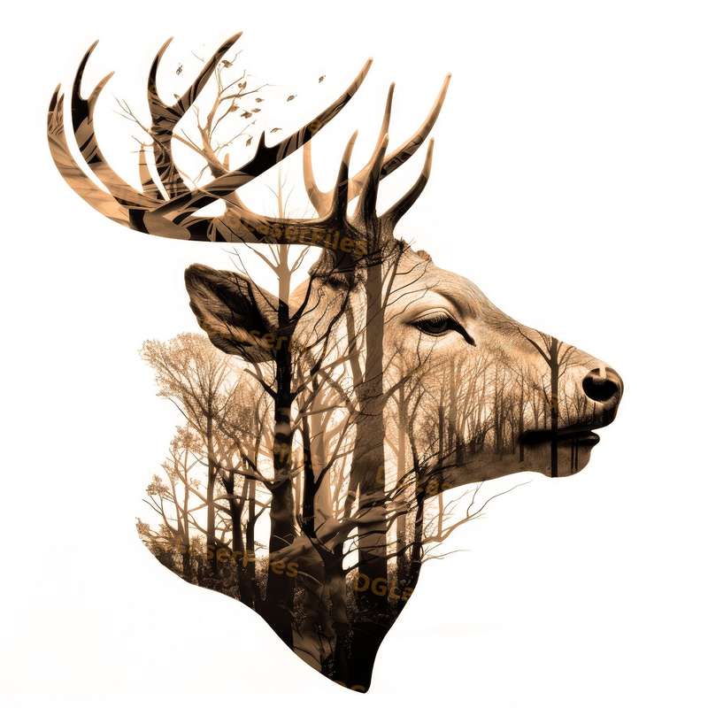 Laser Engrave File - PNG For Engraving Design File Double Exposure - Forest Deer