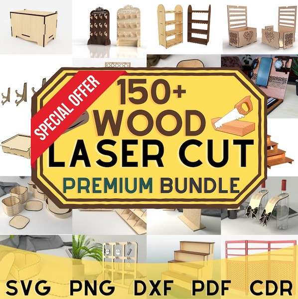 Laser Cut Files Bundle - Premium 150+ ( Digital Stands, Frames, Puzzles, Holders, Keychains, Jewe...