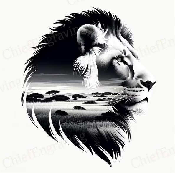 Lion Laser Engraving PNG Wall Art File - African Landscape