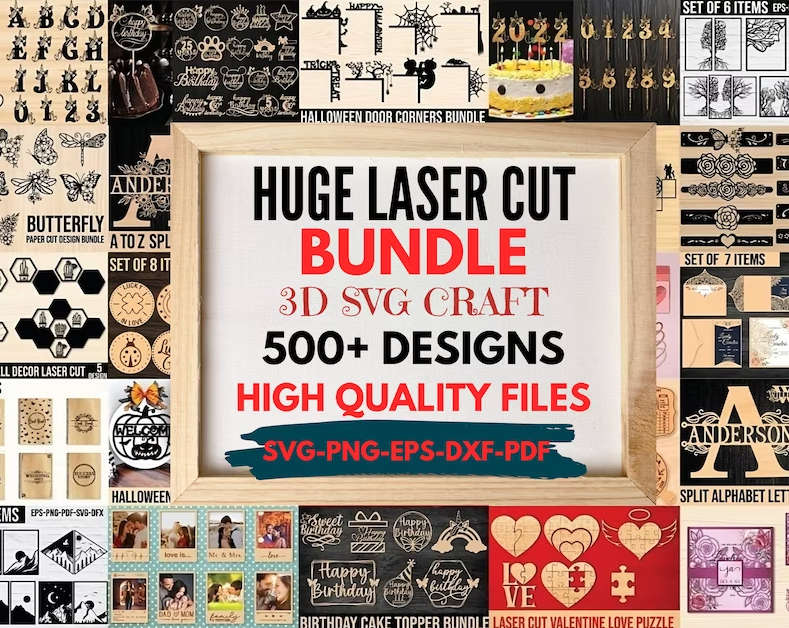 Huge 500+ Laser Cut Mega Bundle SVG Design Files for CNC Cutting and Engraving