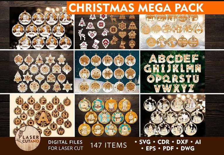 147 Christmas Ornaments Laser Cut Design Files SVG