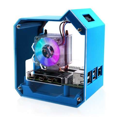 Mini Tower Kit For Raspberry Pi 4B - Desktop Computer Case - OLED Screen Display, Colorful LED
