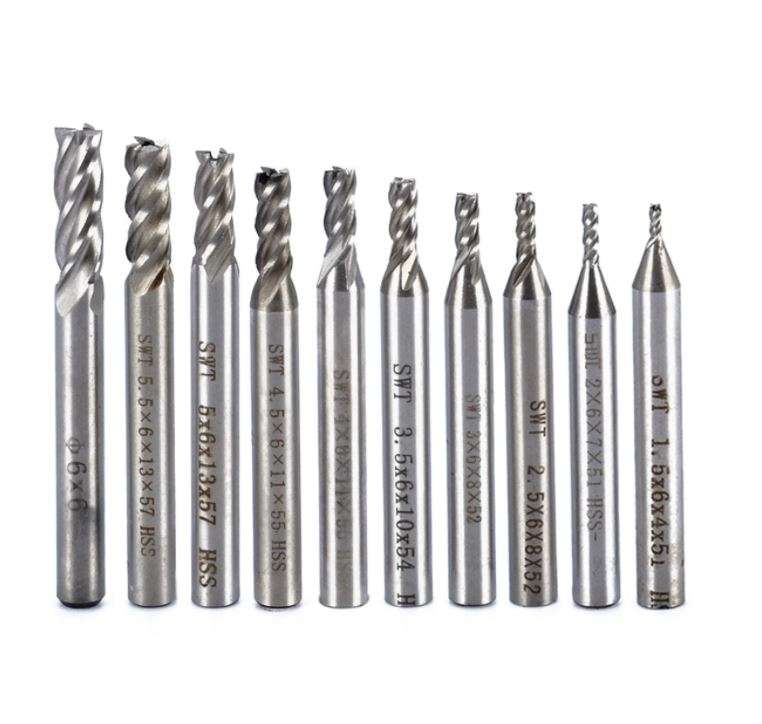 CNC Router Bits - HSS 4 Flute Milling Cutter 1.5-6mm End Mill Tool Set - 10 Piece Set