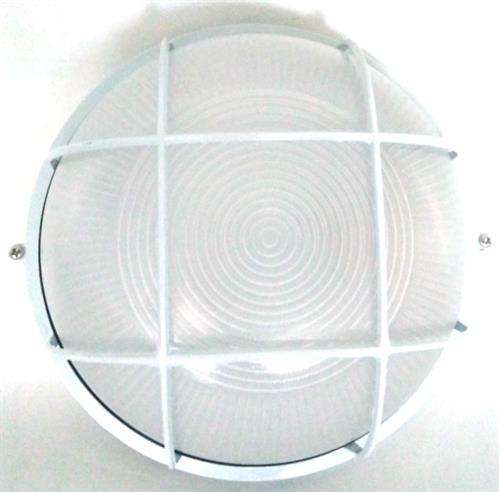 Noble Pays Round Bulkhead Light Fitting Large With Grid White - 240mm Diameter Powder Coated Whit...