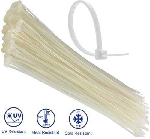 Noble Nylon Cable Ties 3.6 x 250mm Pack of 100 White - Self-Locking Design Widely Used For Tying ...