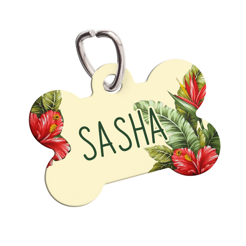 Personalised Pet ID Tag-Tropical Red Flowers