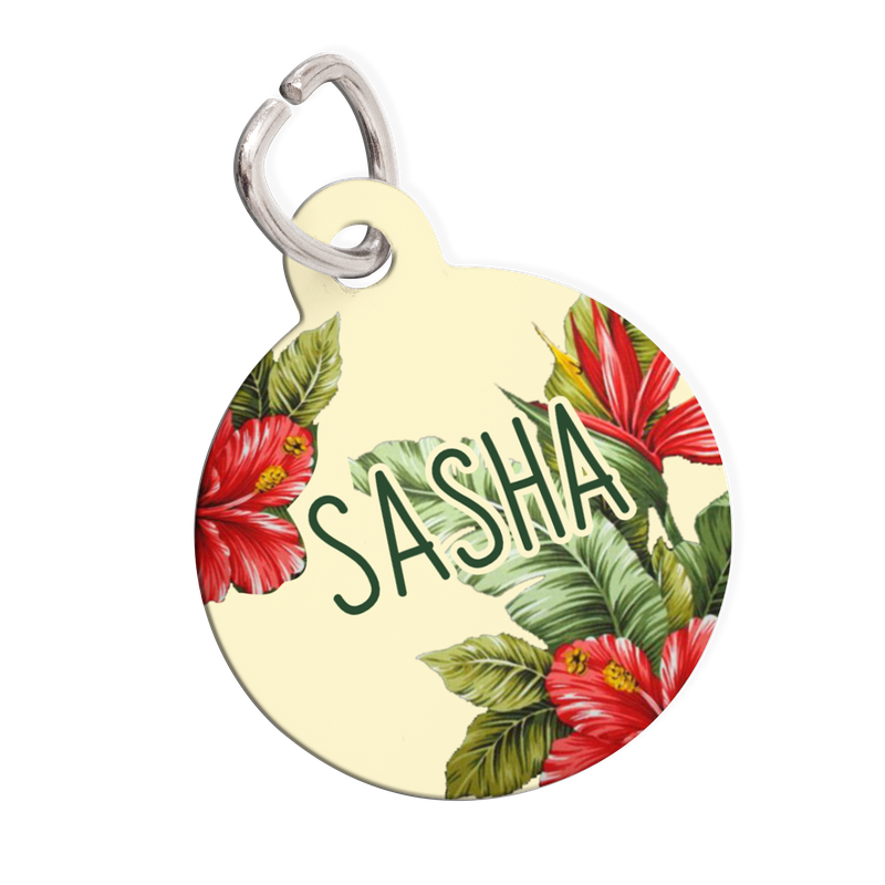 Personalised Pet ID Tag-Tropical Red Flowers