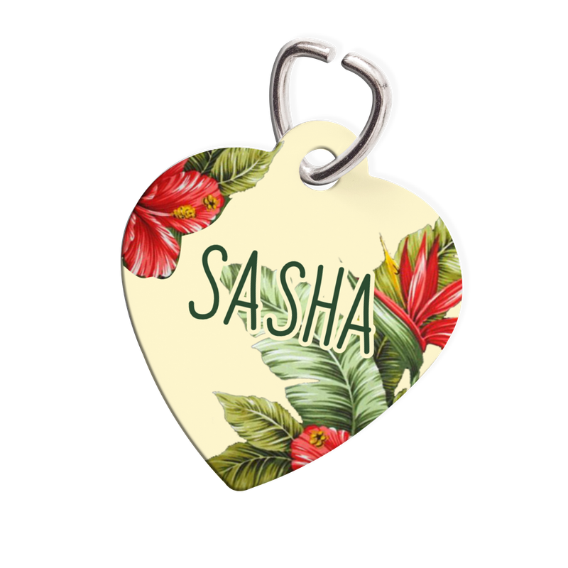 Personalised Pet ID Tag-Tropical Red Flowers