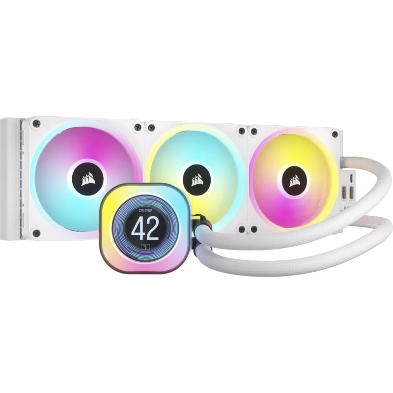 CORSAIR iCUE LINK H150i LCD Liquid CPU Cooler - QX120 RGB Fans - White - 360mm Radiator - Fits In...