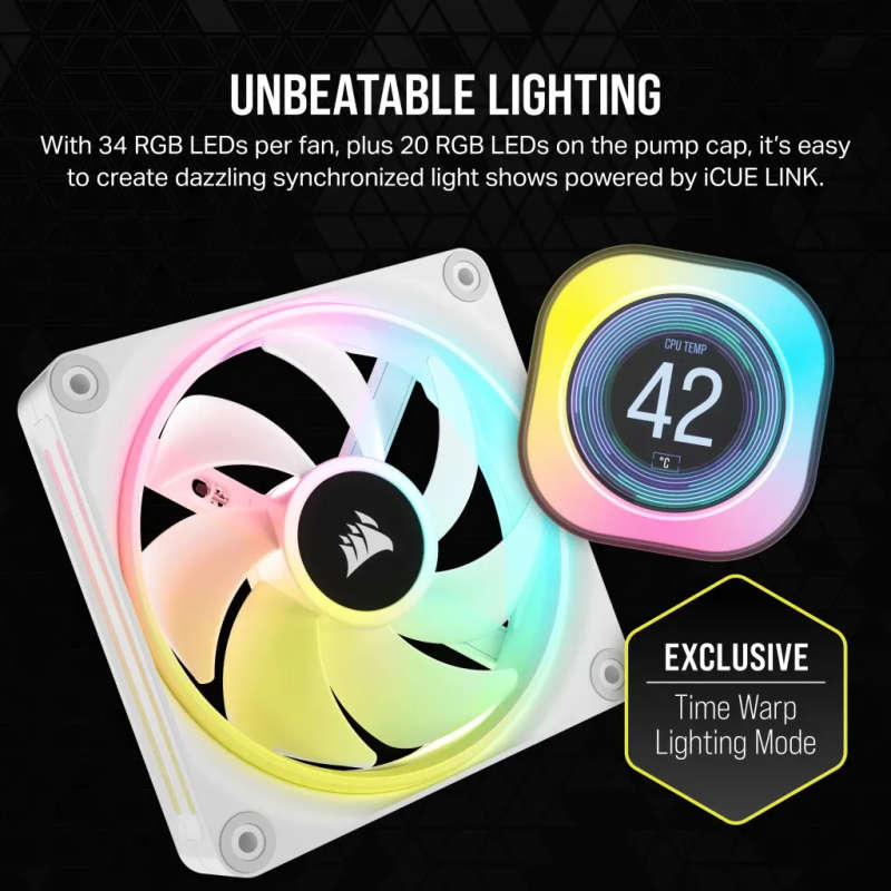 CORSAIR iCUE LINK H150i LCD Liquid CPU Cooler - QX120 RGB Fans - White - 360mm Radiator - Fits In...