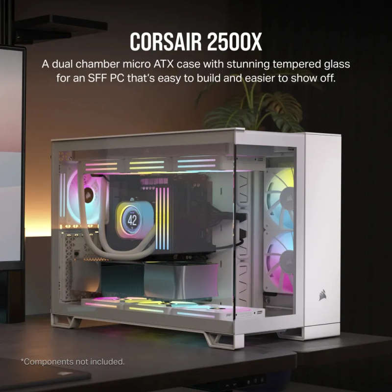 CORSAIR 2500X Micro ATX Dual Chamber PC Case - White