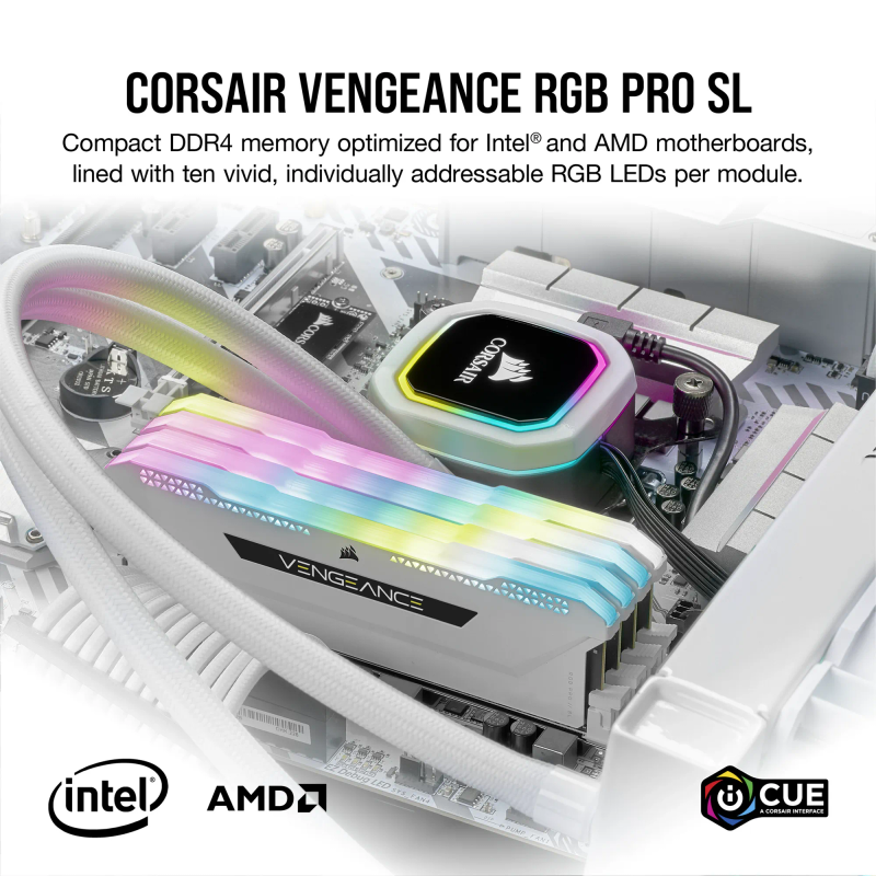 Corsair Vengeance RGB PRO SL 32GB (2 x 16GB) DDR4 3600MHz C18 Memory Kit - White