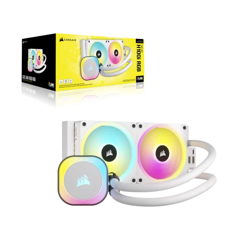 Corsair iCUE LINK H100i RGB Liquid CPU Cooler - QX120 RGB Fans - White - 240mm Radiator
